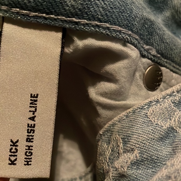 Zee Gee Why Light Blue White Floral Pattern Raw Hem Jean Skirt Kick High - Picture 6 of 10